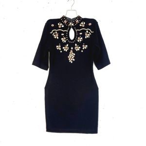 Et Al vintage embellished floral black Knit Midi party dress Size 8